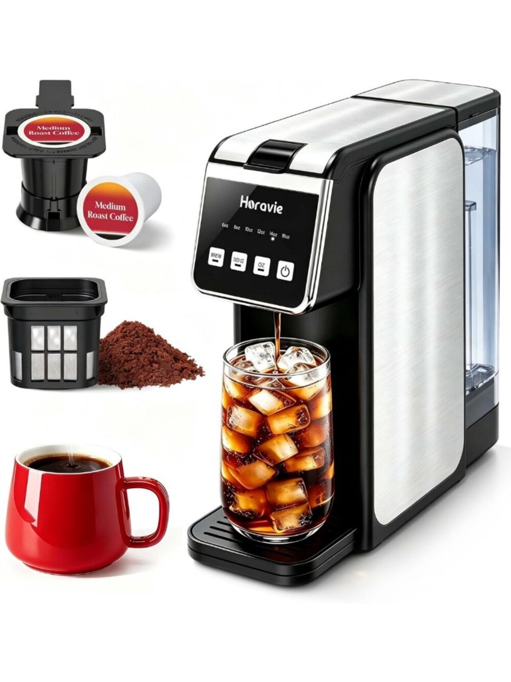 Single Serve Hot & Iced Coffee Maker for Pods & Ground Coffee - Compact & Easy